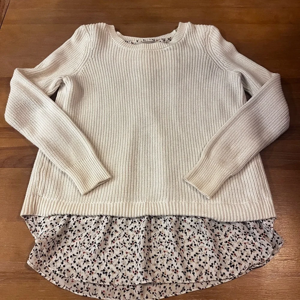 LOFT Meadow split back mixed media sweater, beige size small